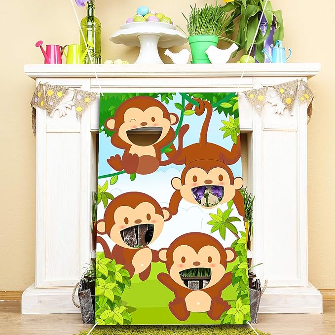 Blulu Jungle Safari Animals Bean Bag Toss Games With 3 Bean Bags, Safari Theme Party Games Decoration, Monkey Bean Toss for Family Animals Theme Party Favor Supplies