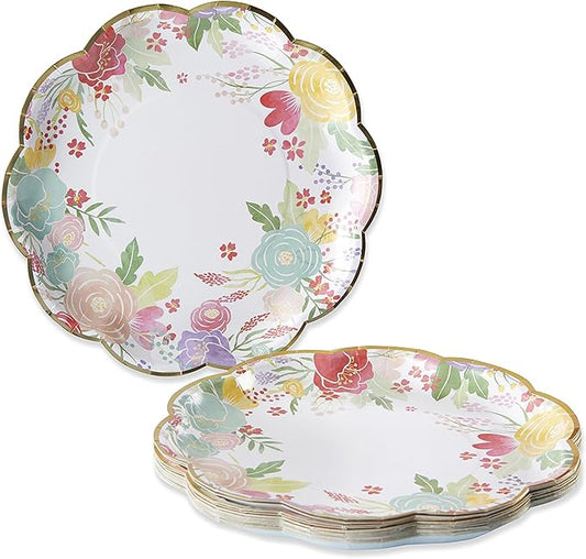 Kate Aspen Garden Blooms 9 in. Premium Decorative Paper Plates | Party Supplies (350 GSM weight -Set of 16) - Perfect for Weddings, Bridal Brunches, Bridal/ Baby Showers