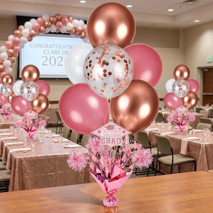 4 PCS Graduation Centerpieces for Tables Balloons Stand Holder Kit College Graduation Decorations 2026 Metallic Glitter Foil Balloon for Graduation Party Decorations Prom Send off Party Decor