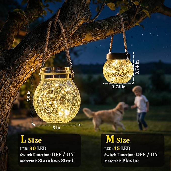 ROSHWEY 4 Pack M Size Solar Lantern Gifts for Women - Outdoor Solar Lanterns Waterproof with 15 LED Hanging Garden Patio Backyard Decor Lights for Halloween Christmas Easter Gift