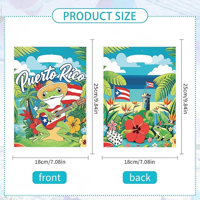 MOIZYNG 50Pcs Puerto Rico Gift Bags with Handles, Tropical Puerto Rican Flag Coqui Frog Plastic Candy Treat Goodie Bags for Birthday Patriotic Festival Party Supplies