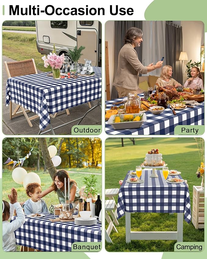 Smiry 8 Packs Gingham Disposable Table Cloth, 54 x 108 Inch Waterproof Plastic Tablecloth, Rectangle Navy and White Checkered Table Covers for Picnic, Birthday, Party