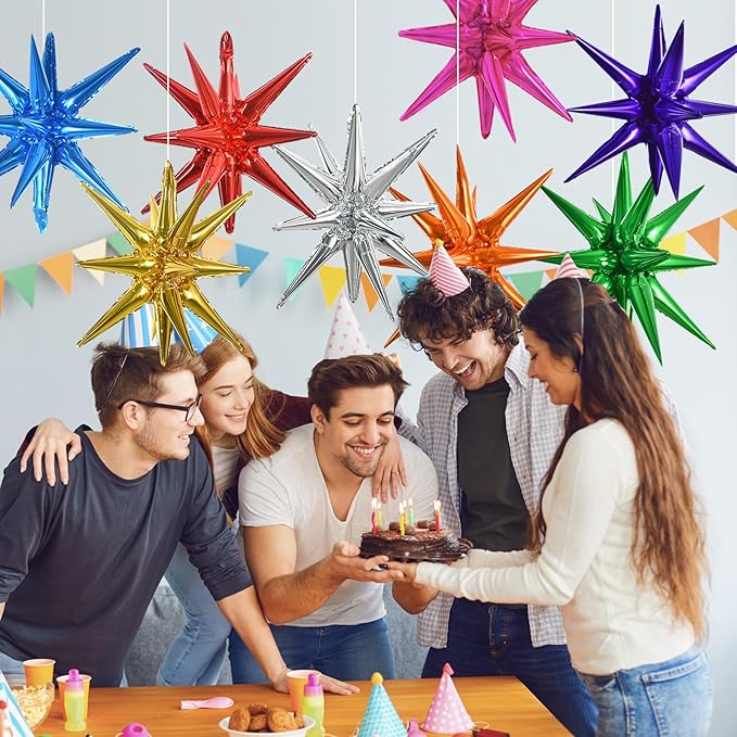 TONIFUL 8 Pcs Colorful Foil Balloons Large Star Balloons Explosion Star Mylar Balloons for Party Backdrop Christmas New Year Birthday Wedding Halloween Baby Shower Anniversary Photo Booth Supplies