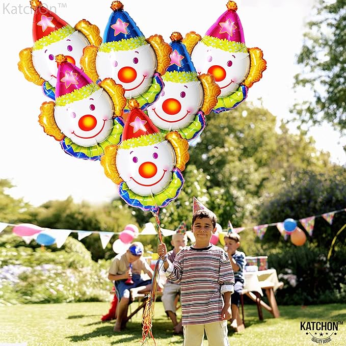 KatchOn, Large Clown Balloons Set - 32 Inch, Pack of 6 | Carnival Balloons for Carnival Decor | Clown Head balloons for Circus Theme Party Decorations | clown Birthday Decorations
