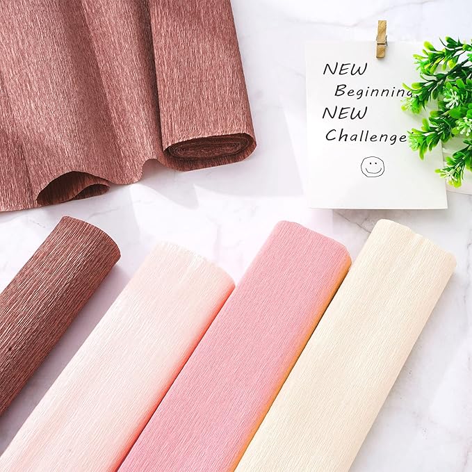 Whaline 8 Rolls Crepe Paper Streamers 25 x 250cm 4 Colors Party Streamers Rose Gold Pink Brown Crepe Paper Roll Decorative Craft Streamer for DIY Gift Wrapping Paper Crafts Room Decor