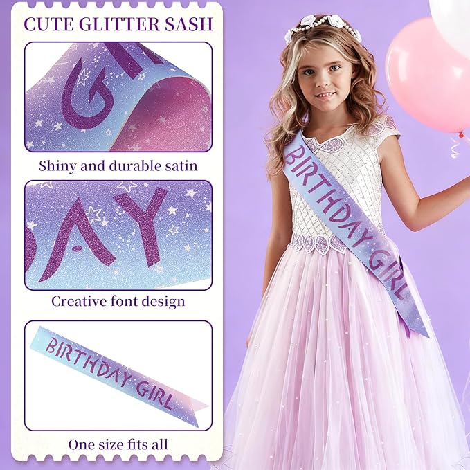 Canitor Kpop Theme Birthday Decorations Soft Satin Birthday Girl Sash for Women Dress Outfits Party Favors Accessories (star gradient+purple words)