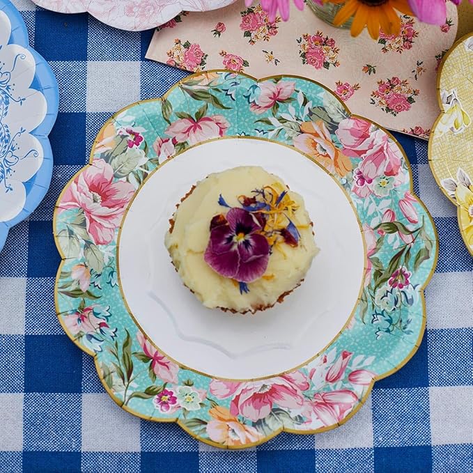 Talking Tables Pretty Floral Paper Plates | Mother's Day Afternoon Tea Party Decorations Truly Scrumptious Disposable Dishes For Birthday Baby Shower, Bridal Wedding, Made UK, Pretty, Pack of 24