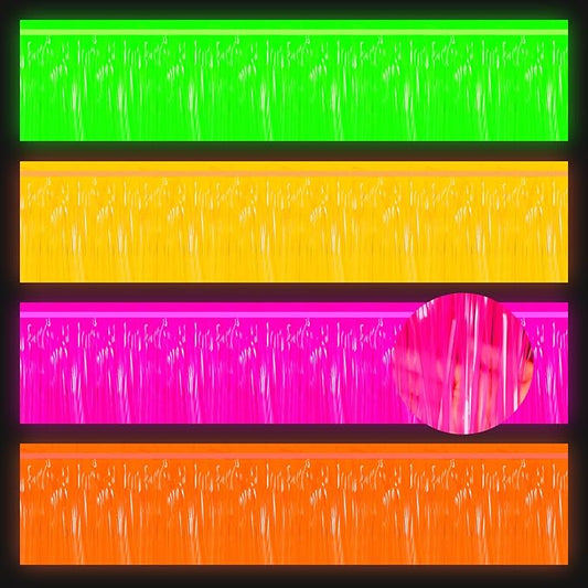 Tegeme 4 Packs 40 Feet Glow in The Dark Foil Fringe Garland Tinsel Streamers Neon Party Supplies Curtains Photo Booth Prop Backdrop Streamer for Holiday Neon Party Decorations