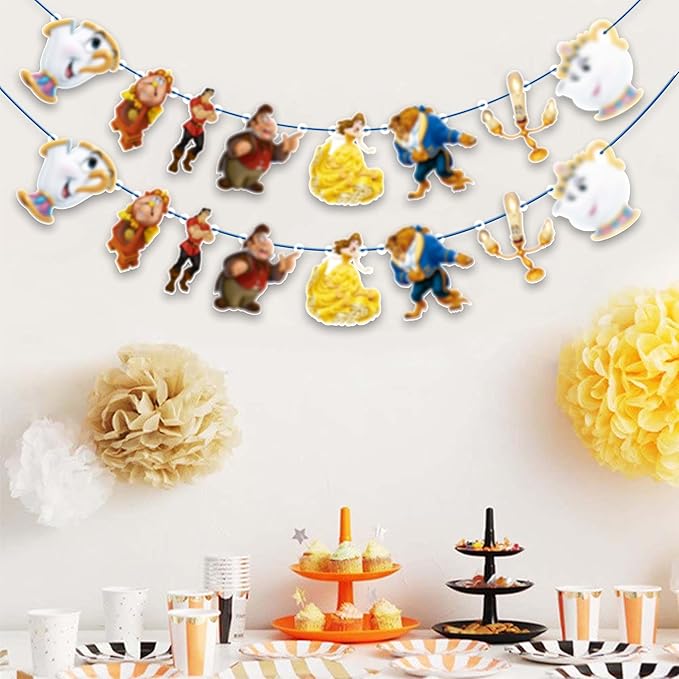 Bauty & The Bast Garland Decoration – Fairy Tale Theme Birthday Party Supplies – Elegant Hanging Party Banner for Girls Birthday, Wedding, Classroom, or Princess Theme Decorations