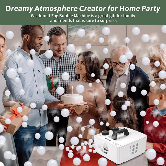 Wisdomlit Fog Bubble Machine, 2-in-1 Smoke Bubble Blower, 400W No-Spill Smoke Bubble Maker, 8000+ Colorful Bubbles | Fog Bubbles for Indoor Outdoor Birthday Halloween Party (White)