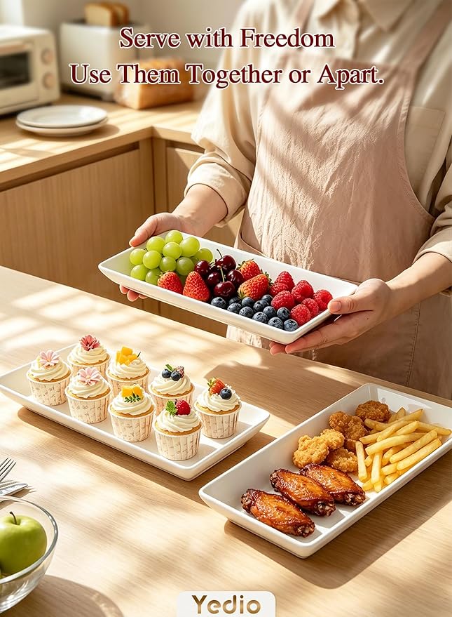 3 Tier Serving Tray Set 14 Inch Porcelain Tiered Serving Platters, Collapsible Sturdier Stand with Stable Cross Bars, Three Layer Serving for Party Entertaining Food Display Fruit Dessert