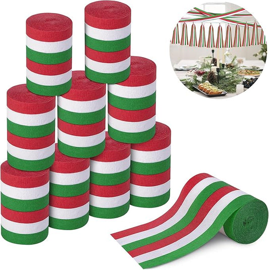 Tlswshsy 12 Rolls Christmas Crepe Paper Streamers, 393 ft Red Green White Crepe Rolls, Christmas Paper Streamer Decoration for Xmas Festivals Birthday Party Decor DIY Crafts
