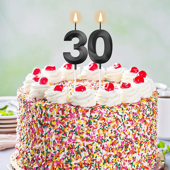 BBTO 30th Birthday Candles Number Candles Cake Topper Decoration for Birthday Wedding Anniversary Celebration Supplies(Black)
