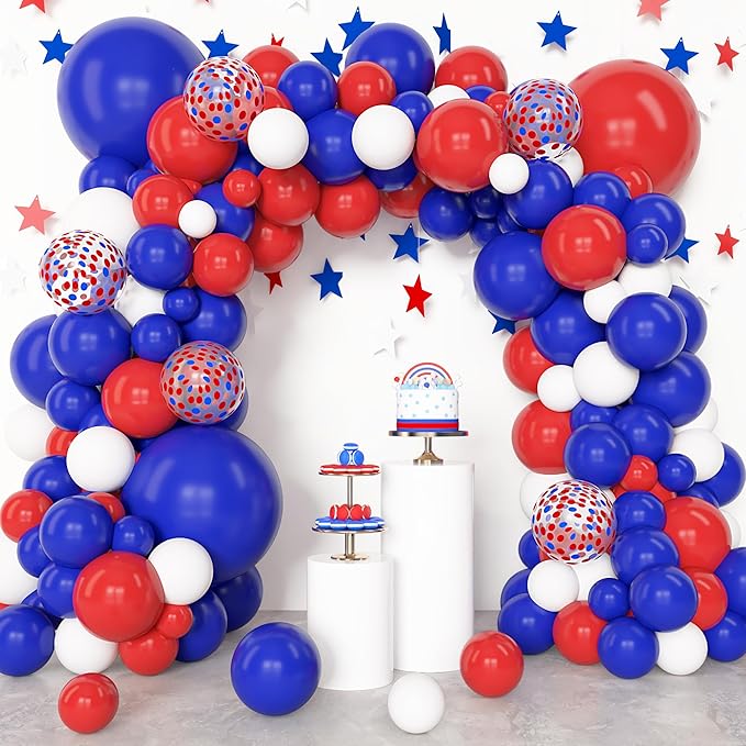 Amandir 153Pcs Red White and Blue Balloons Garland Arch Kit Different Sizes 18 12 10 5inch Latex Memorial Day 4th of July Balloons Patriotic Independence Nautical Birthday Graduation Party Decorations