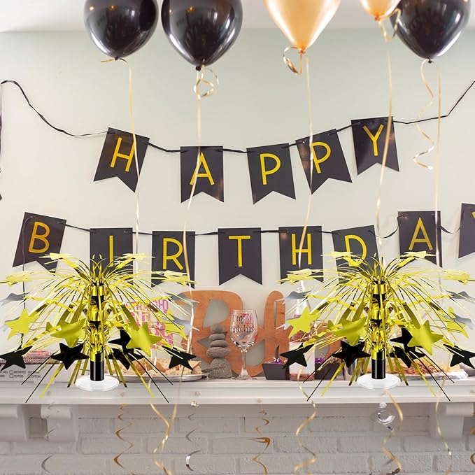 6 Pcs Black and Gold Centerpieces for Tables Star Party Decorations Metallic Foil Spray Centerpieces for Graduation Birthday Event Photo Booth Props, 8.7 Inch Tall