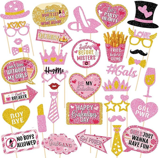Galentines Day Decorations Photo Props Galentines Day Party Photo Booth Props Kit Ladies Girls Friendship Themed Party Decor Valentine's Day Birthday Party Decoration Supplies 35 Pieces