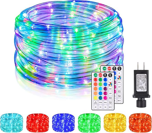 Nazuwke 49Ft LED Rope Lights for Outside, 18 Colors Changing Outdoor Fairy String Lights with Remotes, Waterproof 150 LEDs Colored Rope Lighting Plug in for Bedroom Patio Party Halloween Christmas
