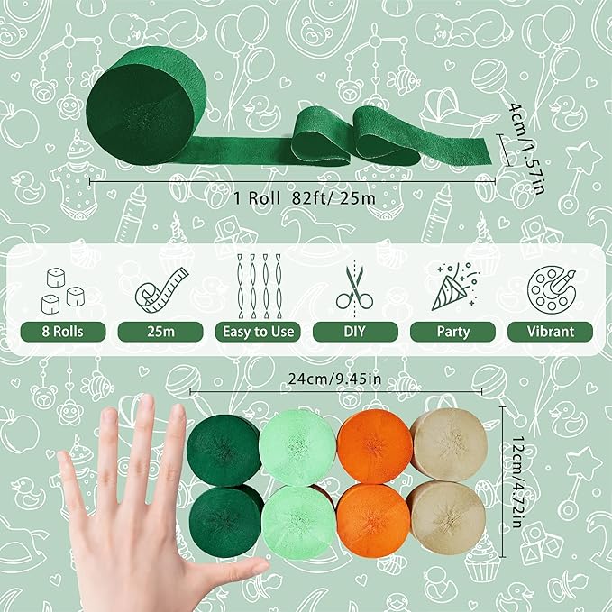 8 Rolls Crepe Paper Streamers, Green and Orange Streamers Party Decorations for Fall Little Cutie Baby Shower Bridal Shower Wedding Birthday Fruit Party