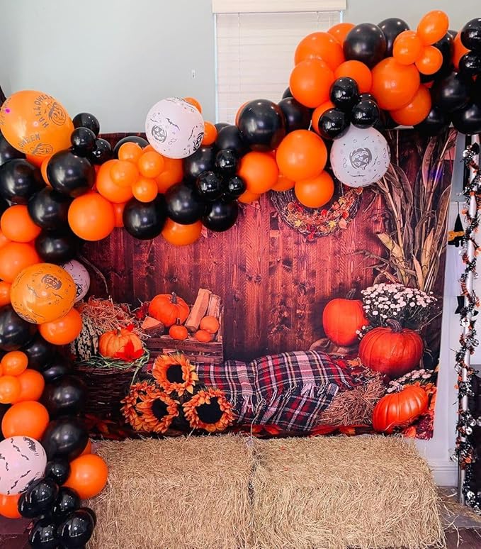 Halloween Balloons Black and Orange Balloons, 50Pcs Orange & Black Latex Balloon12 Inch Black Orange Confetti Balloons for Birthday, Graduation Party Decorations