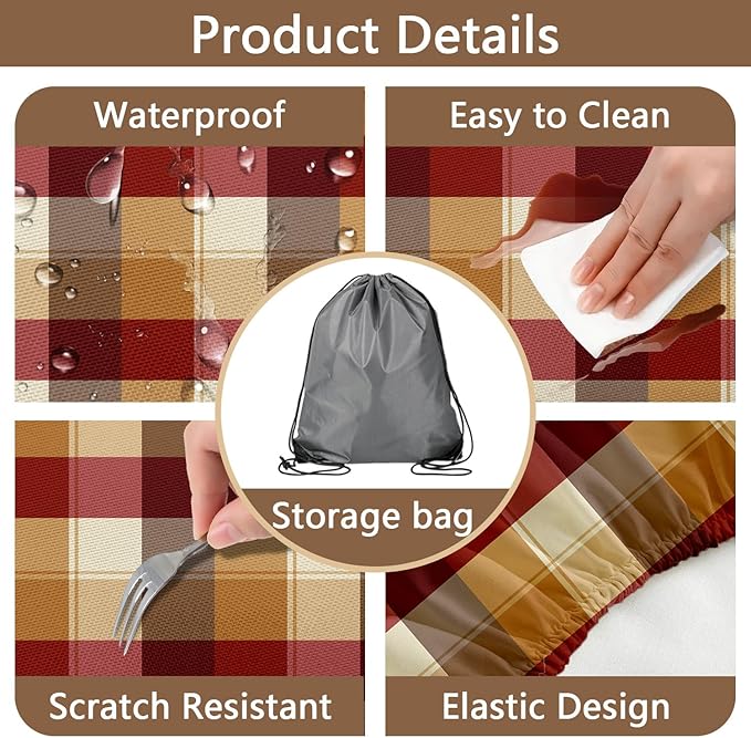 Checkered Style Picnic Table Cover with Bench Covers, Camping Essentials, Plaid Waterproof Windproof, Fitted Tablecloth Cover with Elastic Edge, for Indoor, Outdoor, 3 PCS, 30x96 Inch