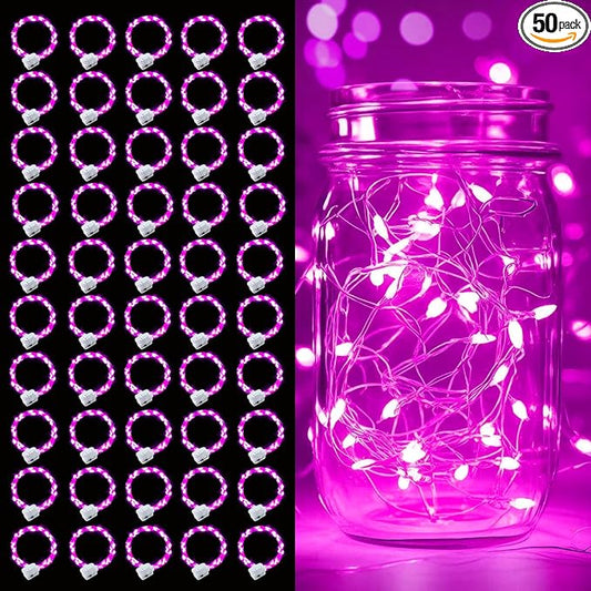 pozzolanas 50 Pack Pink Battery Operated String Lights - 7ft Waterproof Fairy Lights with 20 LEDs for Home, Mason Jar, Party, Wedding, Halloween, Christmas Decorations