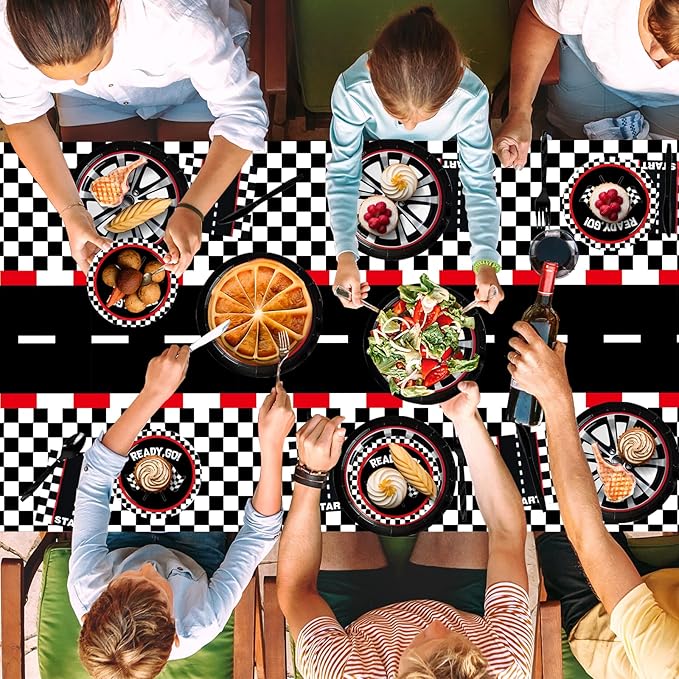 175 Pcs Race Car Birthday Party Decorations Racing Checkered Set Includes Plates, Napkins, Cups, Cutlery for Race Car Theme Birthday Decorations Serves 25