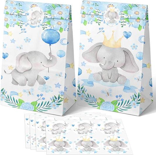 24 PCS Elephant Party Favor Bags with Stickers - Elephant Party Candy Bags – Elephant Goodie Gift Treat Bags Elephant Themed Birthday Party Supplies