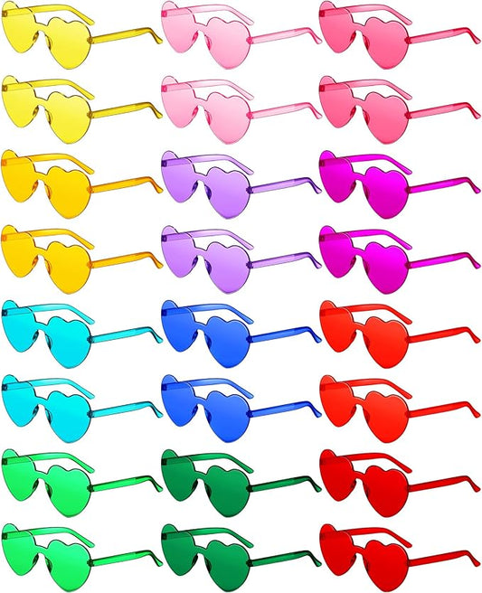 Kingdder 24 Pairs Heart Shaped Sunglasses Rimless Glasses Bulk Candy Color Tinted Eyewear Summer Party Favors