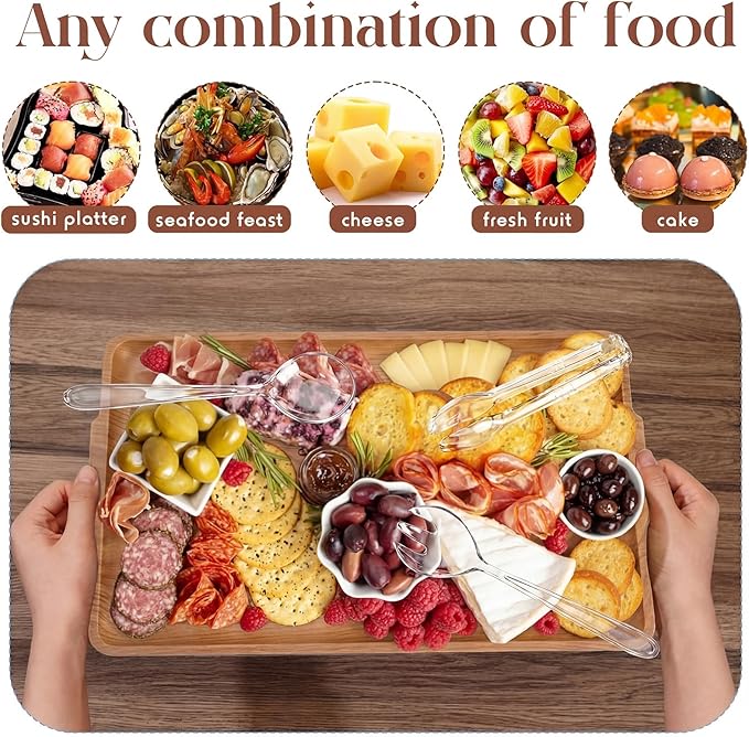 Baderke 1 Set 16" x 9" Chilled Serving Tray for Parties with Compartments Ice Chilled Party Crudite Platter Charcuterie Serving Board Cold Dish Dip Tableware for Seafood Vegetable (Light Wood)