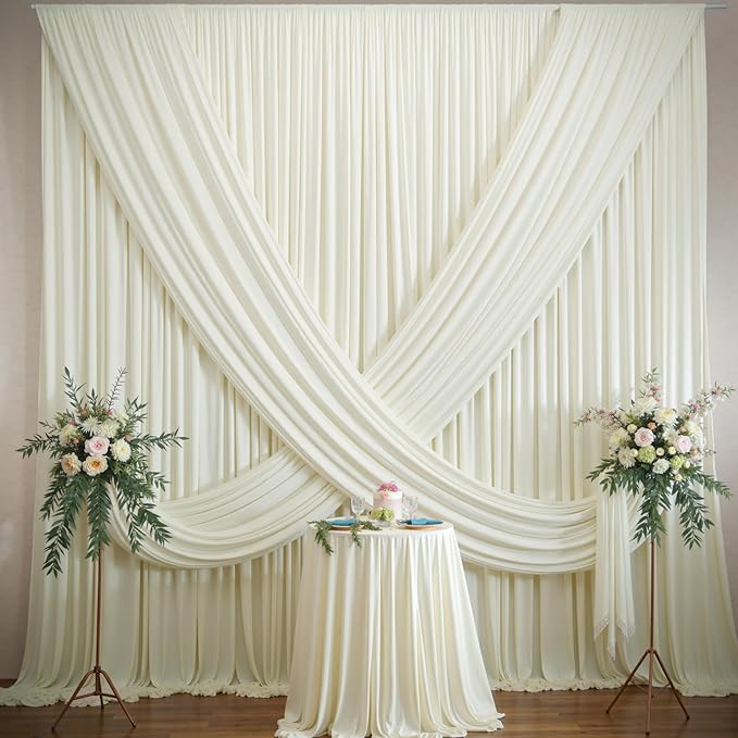 10ft×12ft Wrinkle Free Ivory Backdrop Curtain for Wedding Parties, 2 Panels 5×12ft Long Soft Silky Polyester Backdrop Drapes Cream Photo Back Drop Curtains for Party Photography Background Cloth