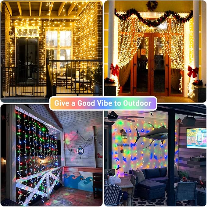 JMEXSUSS 300LED Dual Color Changing Curtain Lights with Remote, 9.8 x 9.8ft Connectable Plug in Christmas String Lights for Bedroom Backdrop Outdoor Decor, Warm White to Multicolor