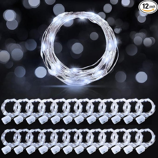 AIKEI 24 Pack LED Fairy Lights Battery Operated, String Lights Waterproof 7 Feet 20 Led Firefly Starry Lights for Wedding Party Bedroom Garden Christmas Outdoor Indoor Decoration White