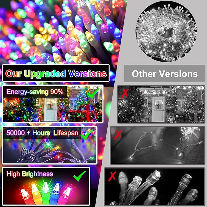 509FT Christmas Lights Outdoor 1350 LED Christmas Tree Decorations with 8 Modes & Timer Memory, Plug In Clear Wire Waterproof LED Xmas Lights for Yard Trees Wedding Party Holiday (Multicolor)