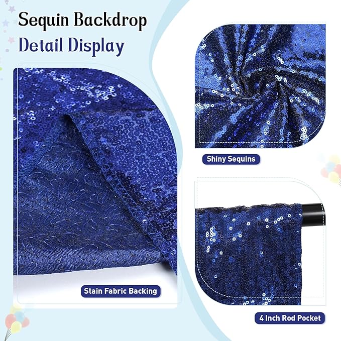 SquarePie 6x8ft Navy Blue Sequin Backdrop, High Density Non-Transparent Glitter Curtain for Photography, Birthday, Wedding Party Decorations, Thick Solid Background with 4" Rod Pocket, 1 Panel