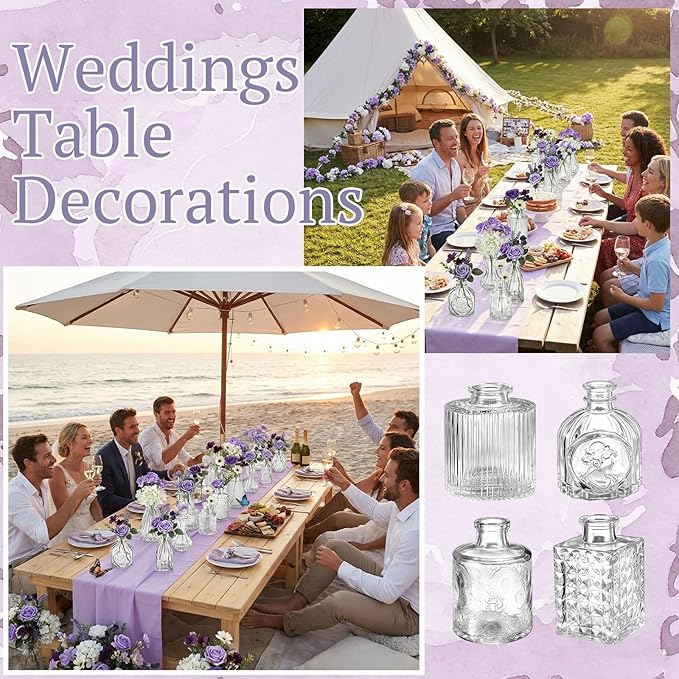 36 Pcs Artificial Flowers Table Centerpiece with Vases Spring Colorful Wildflower Centerpieces Silk Flower Arrangement for Wedding Baby Shower Table Centerpieces Party(Purple Series)