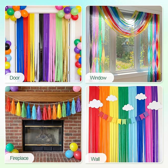 Party Crepe Paper Streamers 12 Rolls 984ft, Rainbow Streamers Party Decorations for Birthday Wedding Mother's Day Graduation Baby Shower Decor, 1.77 Inch x 82 Ft/Roll
