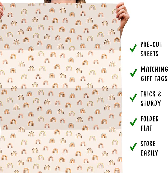 Central 23-6 Wrapping Paper Sheets - Pastel Rainbows - Birthday Gift Wrap for Women Girls Kids - Easter Paper - Baby Shower - Eco and Made in the UK