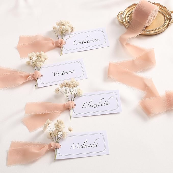 DORIS HOME Pink and Cream Chiffon Ribbon for Flower Bouquet, 1" x21Yd Fabric Ribbon for Gift Wrapping, Handmade Frayed Ribbon for Wedding Invitations/Christmas Decorations