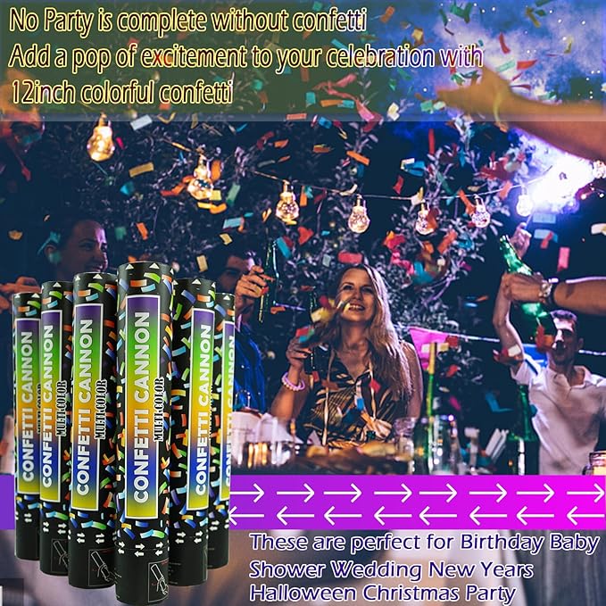 Biodegradable Confetti Cannon 6 Pack Multicolor Party Popper Shooters,12 Inch Large Confetti Cannon for Wedding Celebration Birthday Celebration Baby Shower Decorations Christmas New Year Graduation