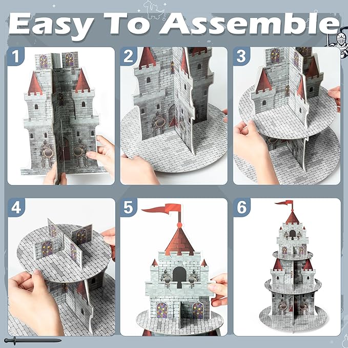 Medieval Knight Cupcake Stand 3 Tiers Castle Birthday Party Cardboard Cupcake Holder Decorations Knight Dessert Tower Party Supplies for Kids Birthday Baby Shower Gender Reveal decoration