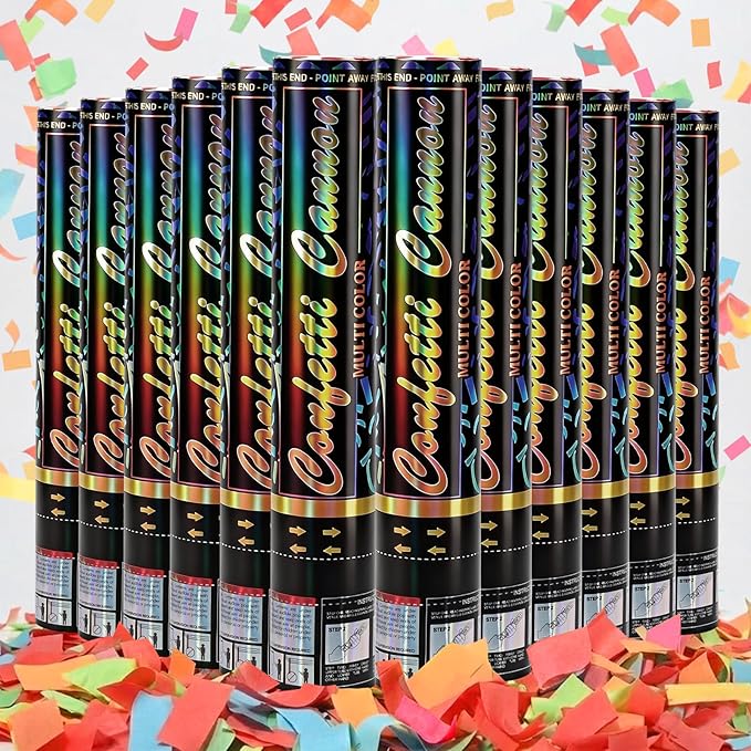 Confetti Cannon 12 Pack Party Poppers Multicolor Poppers 12Inch for Party Celebrations Confetti Popper Shooter Paper Confetti Cannon Bulk for Birthday Graduation Wedding Christmas NewYear