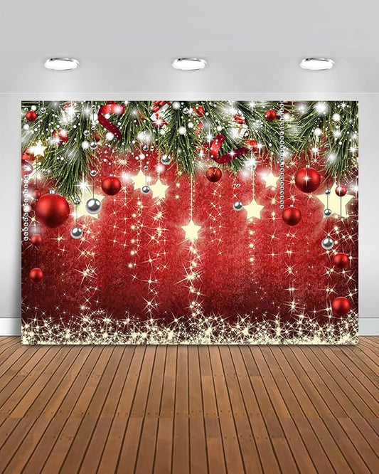 Mocsicka Christmas Backdrop Red Ball Xmas Merry Christams Party Decorations for Family Holiday Christmas for Photography Photo Booth Props (Red, 12x10ft(144"x120"))