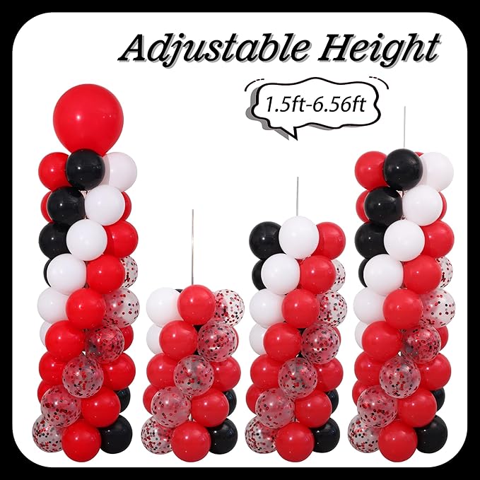 Red and Black White Balloon Column Stand Kit Set of 2 with 135PCS Red and White Black Balloon Arch Kit Balloon Towers for Valentine's Day Graduation Casino Night Cars Birthday Party Decorations