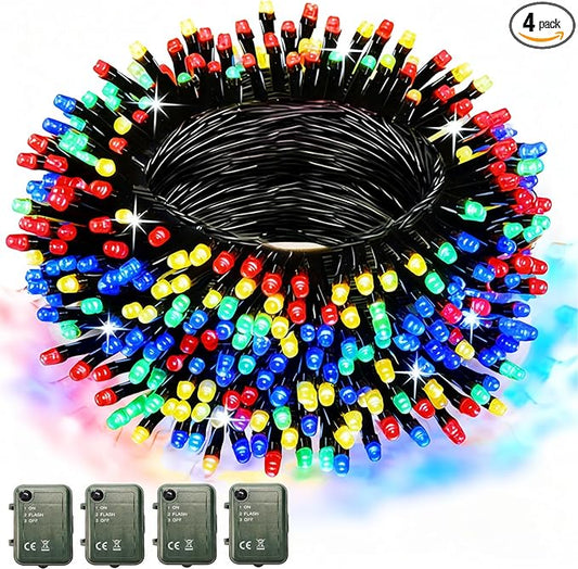 Colorful Battery Powered String Lights, 4 Pack Total 66.6 FT 200 LED String Fairy Lights Indoor Outdoor Christmas Decoration, Twinkle Fairy Light for Party Room Classroom Xmas Tree Party Decor