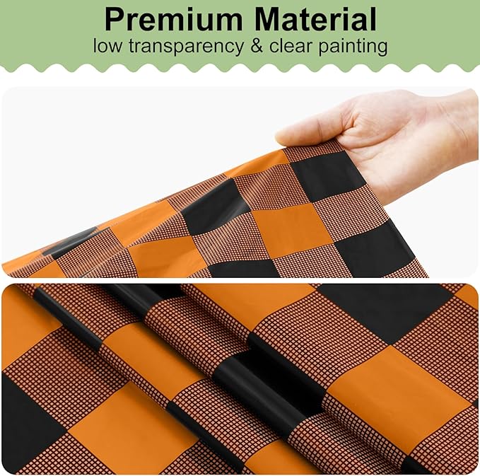 misaya 12 Packs Buffalo Disposable Table Cloth, 54 x 108 Inch Waterproof Plastic Tablecloth, Rectangle Black and Orange Checkered Table Covers for Picnic, Birthday, Party