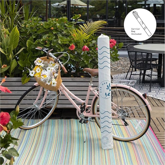 Fab Habitat Tropical Botanical Floral Outdoor Rug - Waterproof, Crease-Free Fade Resistant, Reversible - Recycled Plastic - Patio Porch Balcony Deck Yard Garden - Hilo Navy - 5x8 ft