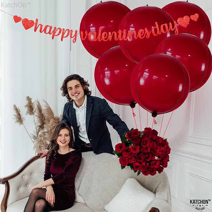 KatchOn, Big Metallic Ruby Red Balloons - 22 Inch, Pack of 6 | Round 4D Mylar Balloon for Birthday Party Decorations | Cherry Red Balloons for Wedding, Anniversary Decor, Red Party Decorations