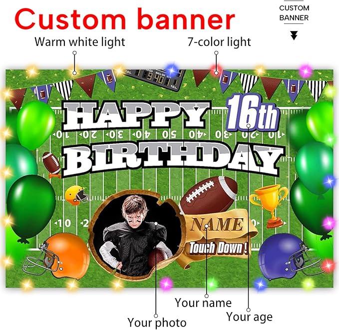 Custom Football Decorations for Party,Personalization Football Birthday Party Decorations,Football Sports Birthday Backdrop Banner Supplies
