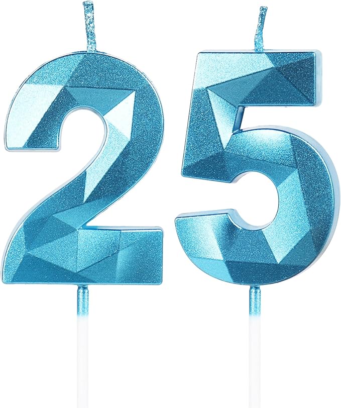 25th Birthday Candles,Number 25 Candles,Blue Happy Birthday Candle for Cake,3D Design Cake Topper Decorations for Women Men Birthday Party Wedding Anniversary Celebration Supplies