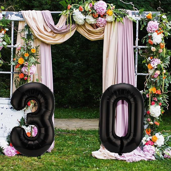 Gejoy 40 Inch Number 30 Balloons Jumbo 30 Foil Giant Number 30 Balloons for 30th Birthday Party Decorations and Rip to My 20s Anniversary Event(Black)